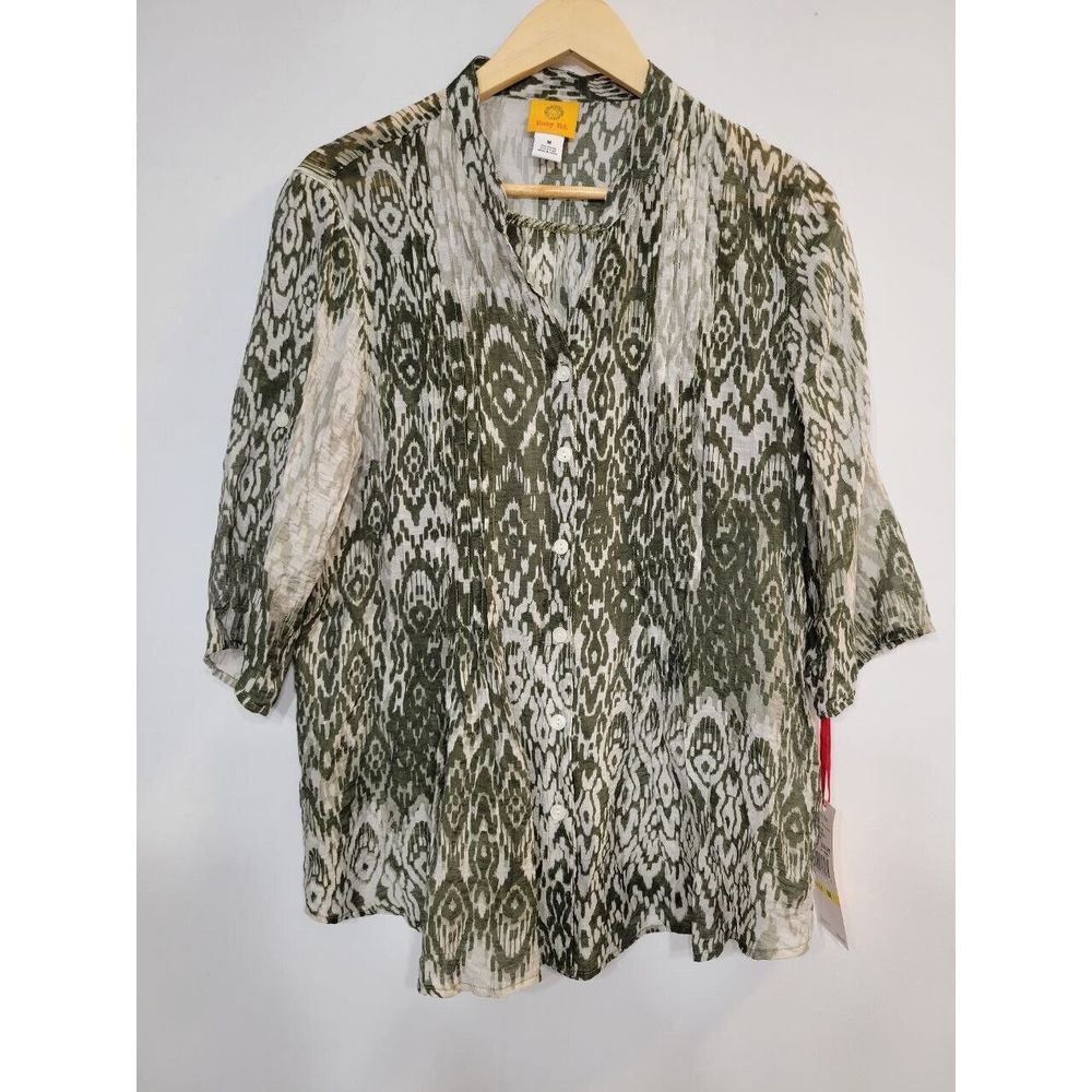 Ruby Rd. Abstract Geometric Print Button-up 3/4th Sleeve Blouse Size Medium